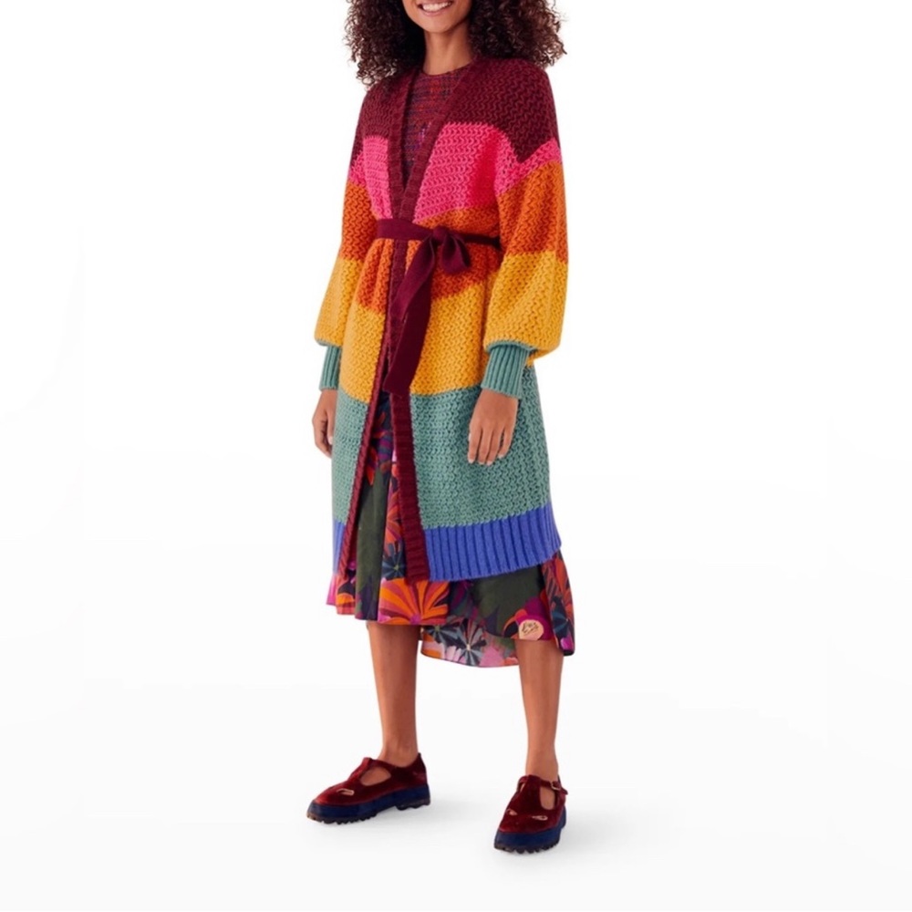 FARM Rio Multicolored Stripe Longline Cardigan